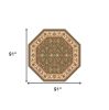 7' Green And Ivory Floral Octagon Rug