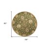 5' Green Red And Ivory New Zealand Lambs Wool Floral Medallion Hand Tufted Round Rug
