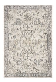 5' X 8' Ivory And Gray Floral Medallion Area Rug