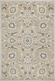 7' X 11' Beige Or Grey Floral Vines Uv Treated Indoor Area Rug