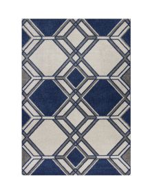 8' X 11' Blue Ivory And Gray Geometric Area Rug