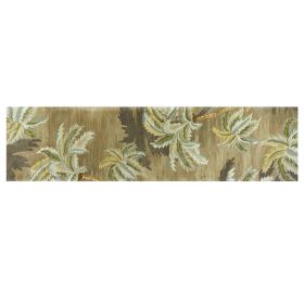 10' Moss Green And Yellow Wool Tropical Botanical Hand Tufted Runner Rug