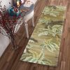 10' Moss Green And Yellow Wool Tropical Botanical Hand Tufted Runner Rug