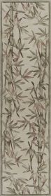10' Ivory Green And Brown Wool Botanical Leaves Hand Tufted Runner Rug