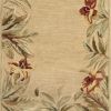 10' Beige Red And Green Wool Tropical Floral Hand Tufted Runner Rug