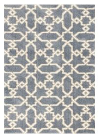 5' X 8' Slate Blue And Ivory Geometric Area Rug