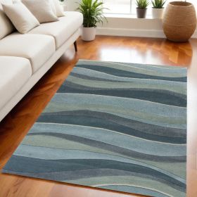 5' X 8' Blue Gray And Ivory Genuine Wool Abstract Geometric Hand Tufted Area Rug