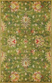5' X 8' Green Red And Ivory Wool Floral Medallion Hand Tufted Area Rug