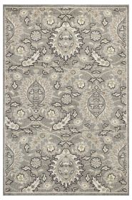 2' X 4' Gray And Ivory Floral Medallion Area Rug