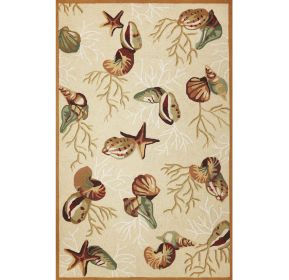 2' X 3' Beige Green And Brown Seashell and Coral Hand Tufted Area Rug
