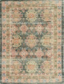 2' X 4' Brick Red Green And Brown Jute Southwestern Hand Woven Distressed Area Rug