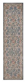 8' Slate Blue Red And Ivory Floral Medallion Runner Rug