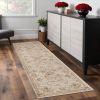8' Light Gray Green And Tan Floral Medallion Runner Rug