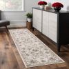 8' Ivory Red And Green Floral Medallion Runner Rug