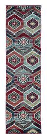 7' Red And Blue Geometric Runner Rug