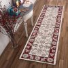 8' Ivory And Red Floral Medallion Runner Rug