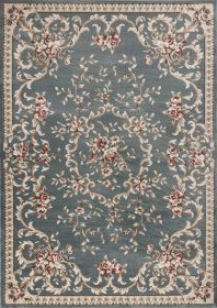 3' X 5' Slate Blue And Red Floral Medallion Area Rug