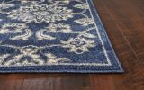 3' X 5' Blue And Ivory Floral Medallion Area Rug