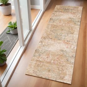 7' Champagne And Beige Damask Runner Rug