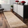 7' Ivory And Brown Floral Medallion Runner Rug