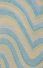 2' X 4' Blue Beige And Green Wool Abstract Hand Tufted Area Rug