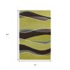 2' X 4' Lime Green Brown And Blue Wool Abstract Hand Tufted Area Rug
