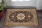 3' X 5' Black And Beige Floral Medallion Area Rug