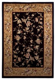 3' X 5' Tan Black And Beige Floral Vines Area Rug