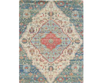 3' X 5' Blue Beige And Brick Red Jute Medallion Hand Woven Area Rug