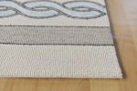 3' X 5' Ivory Light Blue And Gray Geometric Hand Hooked Worn/Fade Area Rug
