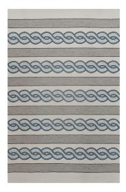3' X 5' Ivory Light Blue And Gray Geometric Hand Hooked Worn/Fade Area Rug