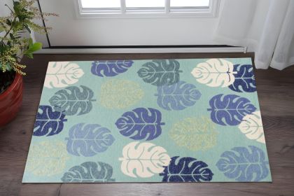 3' X 5' Turquoise And Ivory Botanical Leaves Hand Tufted Area Rug