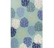 3' X 5' Turquoise And Ivory Botanical Leaves Hand Tufted Area Rug
