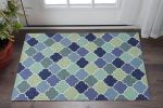 3' X 5' Blue Purple And Aqua Quatrefoil Hand Tufted Area Rug