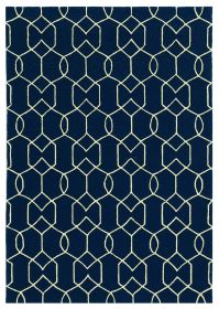 3' X 5' Navy Blue And Ivory Geometric Hand Hooked Area Rug