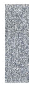 8' Slate Blue And Ivory Abstract Shag Hand Woven Runner Rug