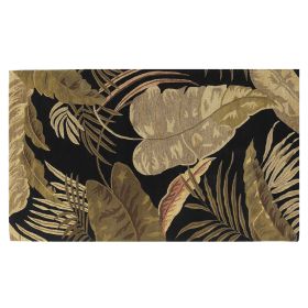 2' X 4' Black Beige And Brown Wool Botanical Leaves Hand Tufted Area Rug