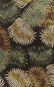 3' X 4' Espresso Beige And Green Wool Botanical Leaves Hand Tufted Area Rug