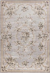 5' X 8' Light Gray Green And Tan Floral Medallion Area Rug