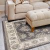 5' X 8' Gray And Ivory Floral Medallion Area Rug