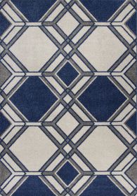 5' X 8' Blue Ivory And Gray Geometric Area Rug