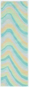 8' Blue Beige And Green Wool Abstract Hand Tufted Runner Rug