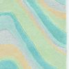 8' Blue Beige And Green Wool Abstract Hand Tufted Runner Rug