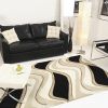 7' Beige And Black Wool Abstract Hand Tufted Runner Rug