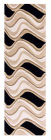 7' Beige And Black Wool Abstract Hand Tufted Runner Rug