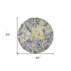 6' Blue Green And Beige Wool Tropical Botanical Hand Tufted Round Rug