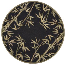 5' Black Green And Brown Wool Tropical Botanical Hand Tufted Round Rug
