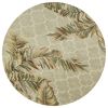 6' Sage Taupe And Green Wool Tropical Botanical Hand Tufted Round Rug