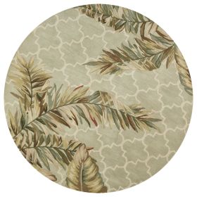 6' Sage Taupe And Green Wool Tropical Botanical Hand Tufted Round Rug