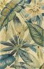 5' Ivory Teal And Green Wool Tropical Botanical Hand Tufted Round Rug